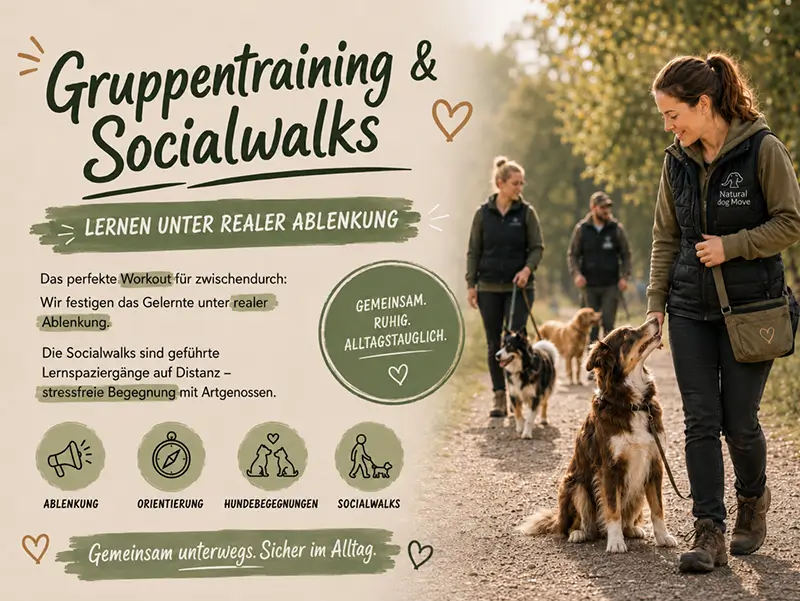 Gruppe von Hunden beim Socialwalk