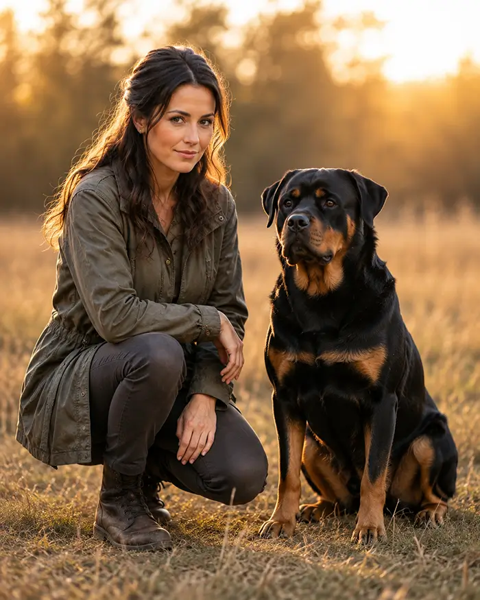 Olivia Garz in ruhiger, vertrauensvoller Verbindung mit einem Hund