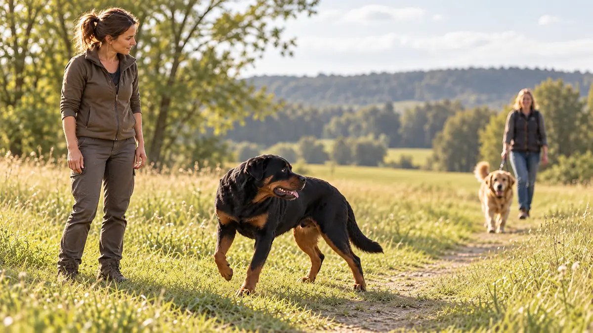Zwei Hunde bei einer ruhigen Begegnung – Beschwichtigungssignale sichtbar