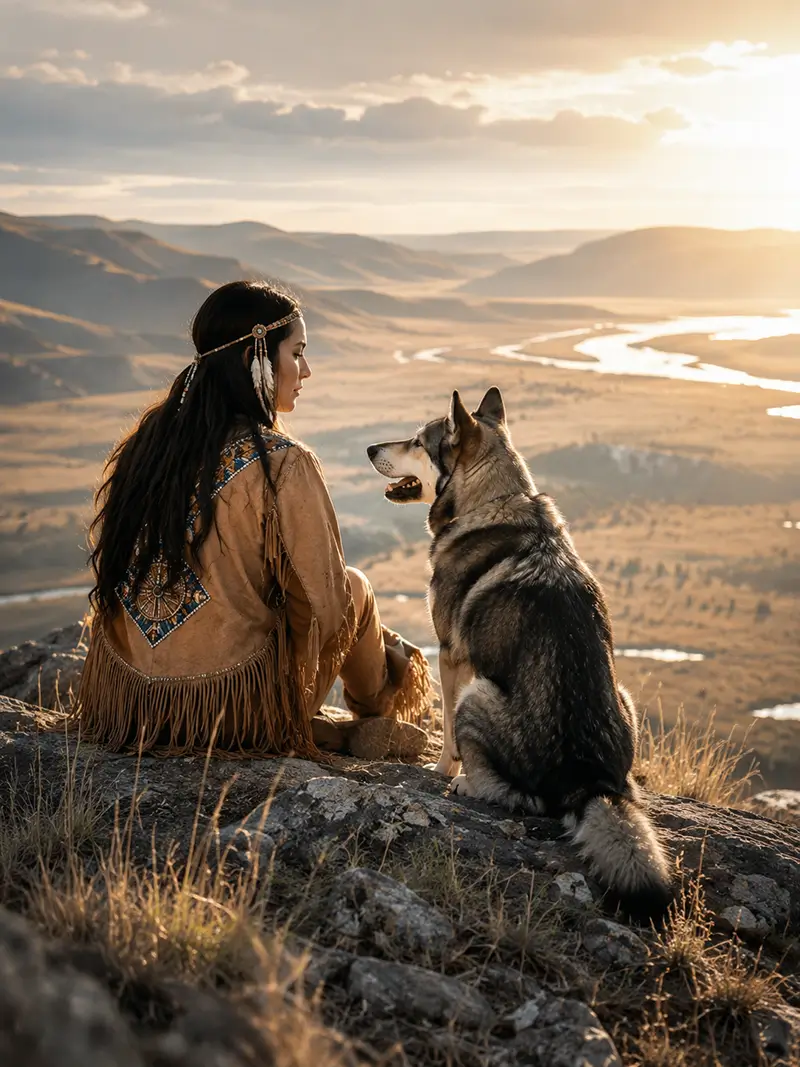 Ruhige, respektvolle Begegnung zwischen Mensch und Hund in der Natur